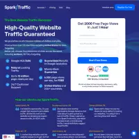 SparkTraffic Web サイトにトラフィックを追加し、サインアップして 2000 回の無料ビューを取得します。