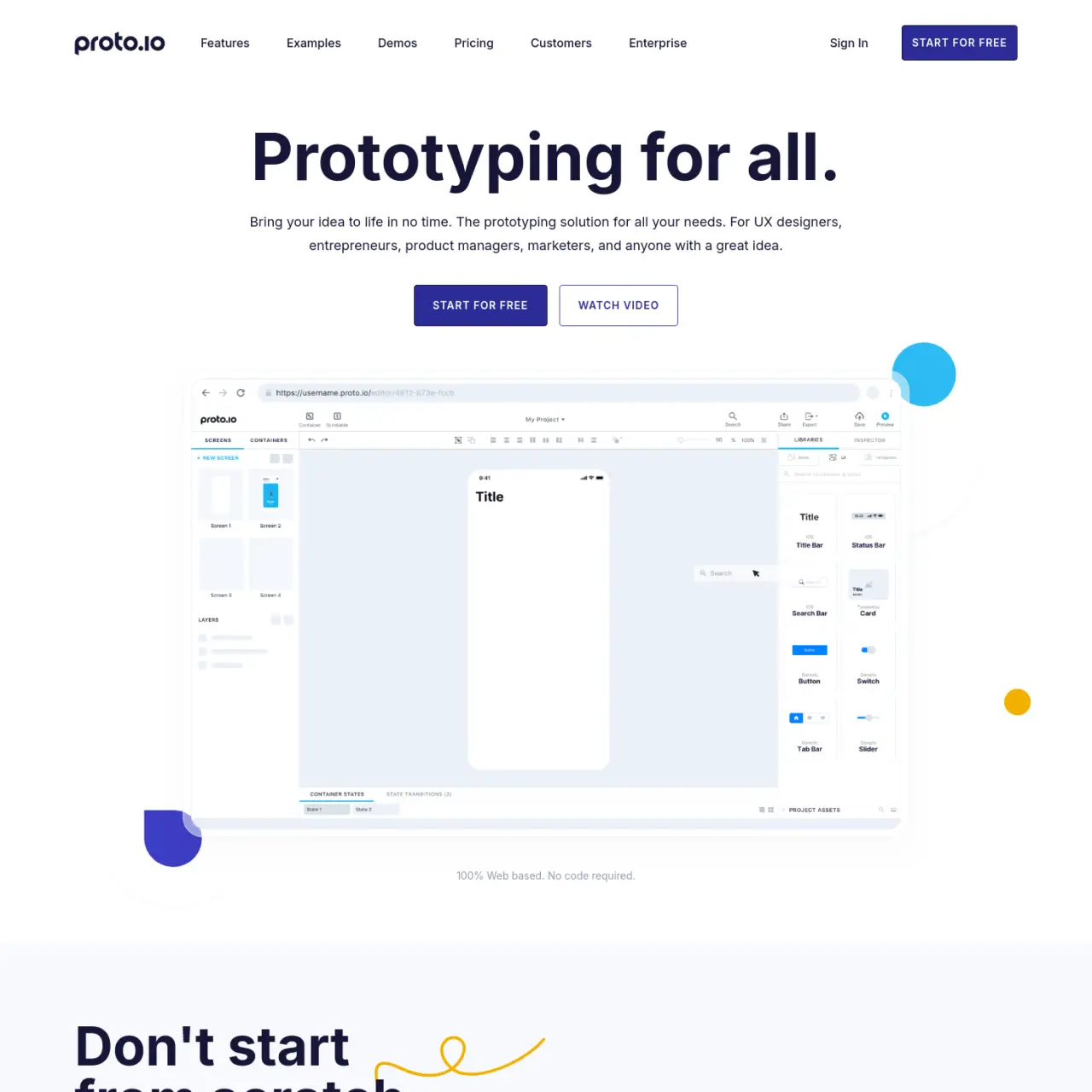 Proto.io is a web-based prototyping tool designed for creating high-fidelity mobile and web applicat