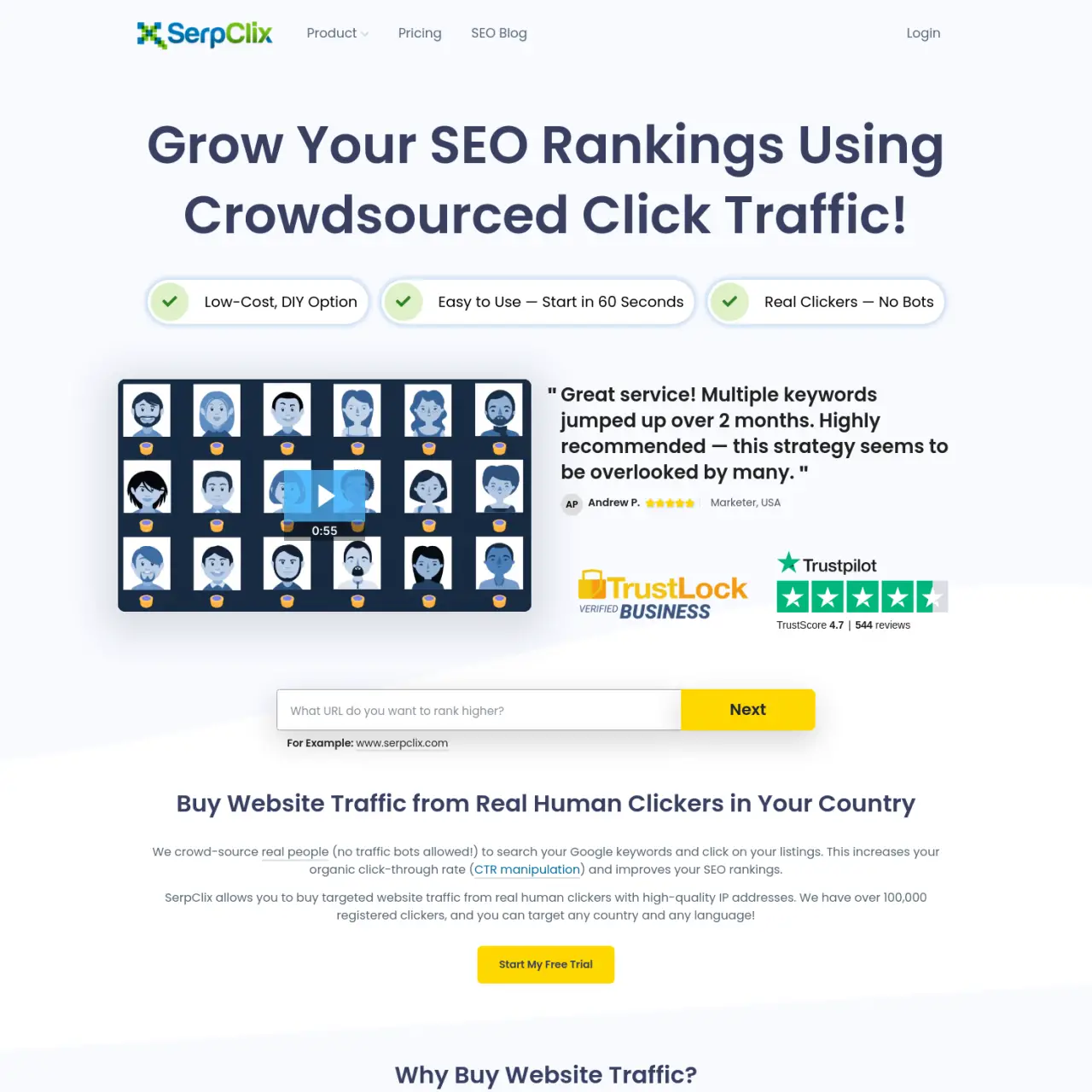 SerpClix is a solution to improve your organic Google rankings by delivering CTRs from real visitors