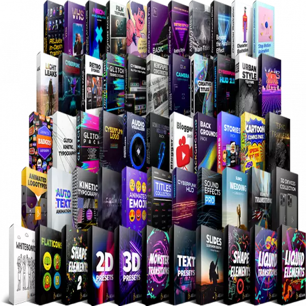 AEJuice Готовые 2D, 3D анимационные эффекты и проекты для создания видео.