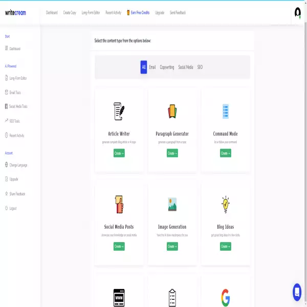 Alat Penciptaan Kandungan Writecream Tulis perkataan secara automatik dengan AI