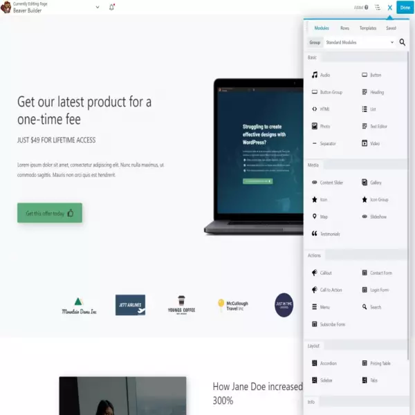 Beaver Builder là trình tạo trang kéo và thả hoạt động với các trang web.