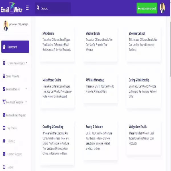 デジタルサービスを販売するビジネス向けのコンテンツを作成する電子メールWritrソフトウェア。