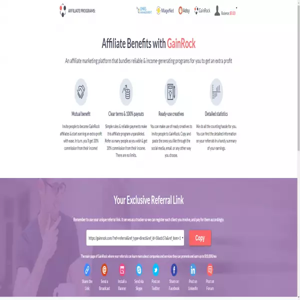 Gainrock dapatkan uang dengan berbagi alat penghasil tautan untuk pemasar dan blogger