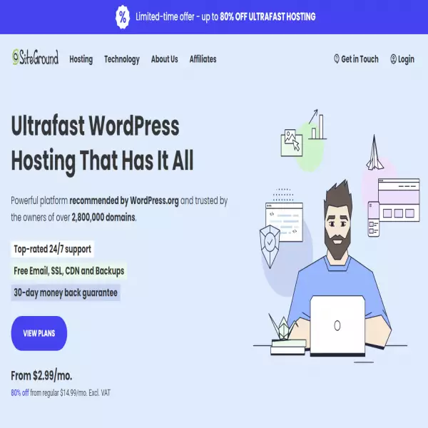 L'hébergement Web siteground 500% plus rapide commence à 2,99 $ / mois 80% de réduction