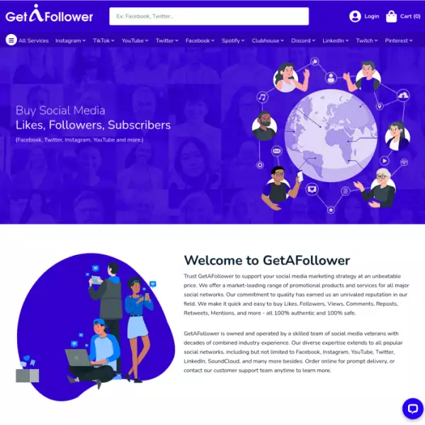 GetAFollower aumenta le visualizzazioni, i Mi piace e i social media di YouTube.