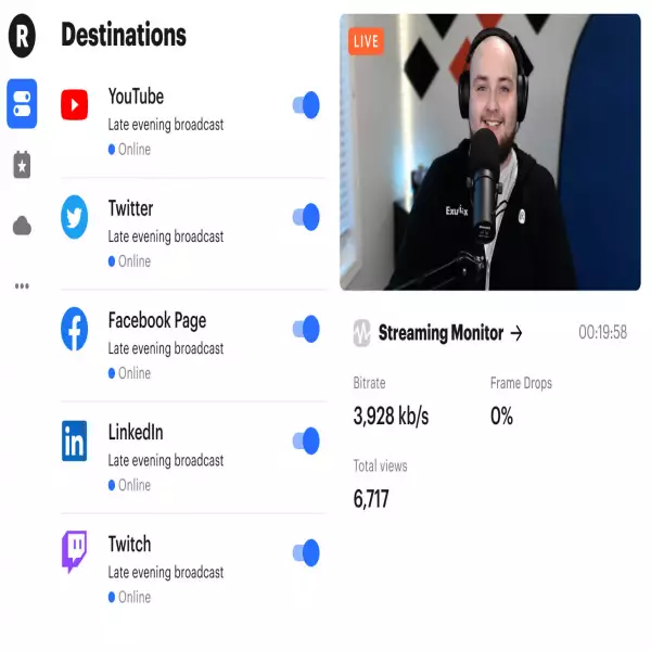 Strim semula strim video langsung Lebih daripada 30 platform sosial pilihan anda.