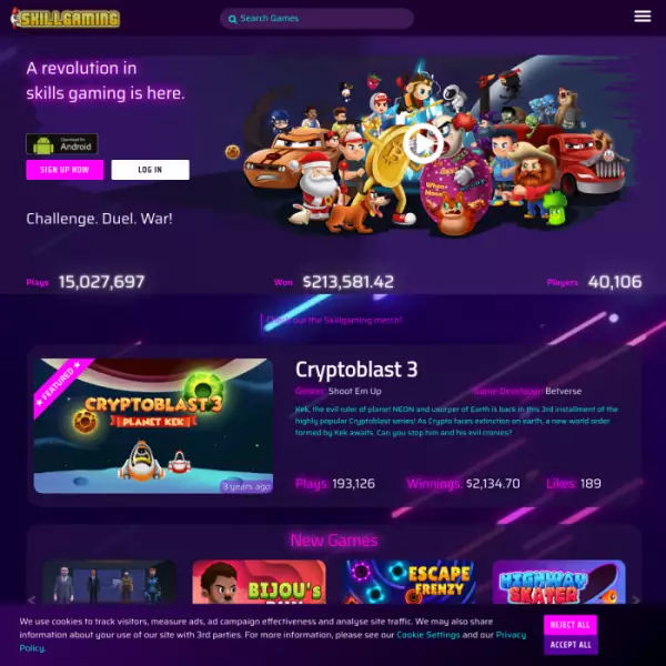 SkillGaming एक क्रिप्टो गेम है। आकस्मिक गेम खेलें जहां आपके पास पहले से ही कौशल है।