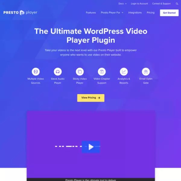 Presto Player Video Player dans WordPress ajoute des superpositions Lecture automatique