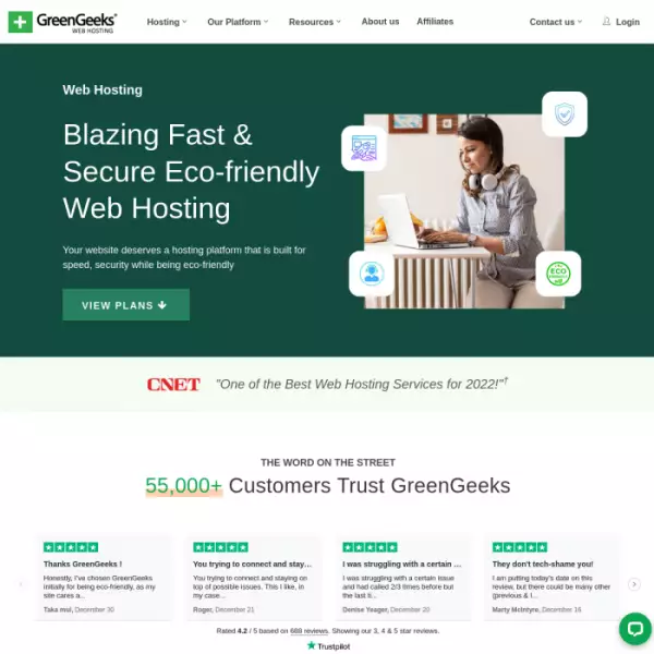 Alojamiento web GreenGeeks (integración de CDN gratuita) Creador de sitios de arrastrar y soltar