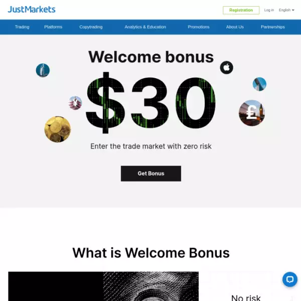 JustMarkets 外匯經紀商註冊並獲得 30 美元的歡迎獎金（免費）支持複製交易