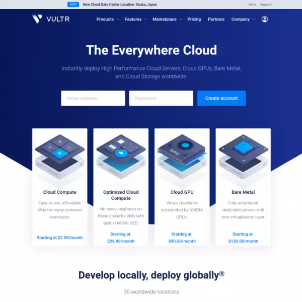 Vultr Vultr Cloud Computing Server 100% SSD et Intel vCPU ABONNEZ-VOUS ET OBTENEZ DES CRÉDITS