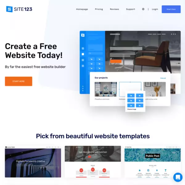 Site123.com เครื่องมือสร้างเว็บไซต์ บล็อก ฟอรัม แลนดิ้งเพจ (ฟรี) สร้างไซต์แบบลากวางใช้งานง่ายที่สุด