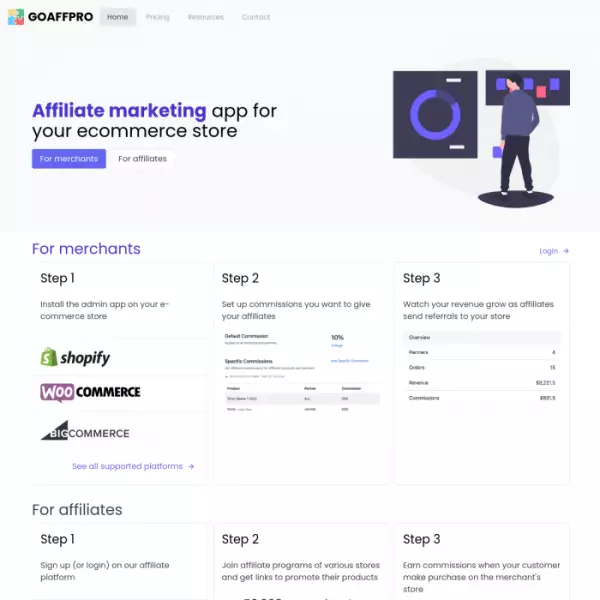 Software de marketing de afiliados GoAffPro para comerciantes (gratis) y especialistas en marketing
