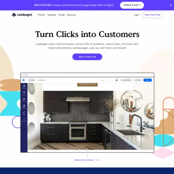Leadpages ウェブサイトを構築し、使いやすいドラッグ アンド ドロップのランディング ページを作成します。