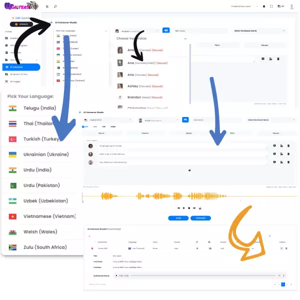 Auto Meat Builder Erstellen Sie KI-Voiceovers mit über 540 Stimmen und 140 Sprachen.