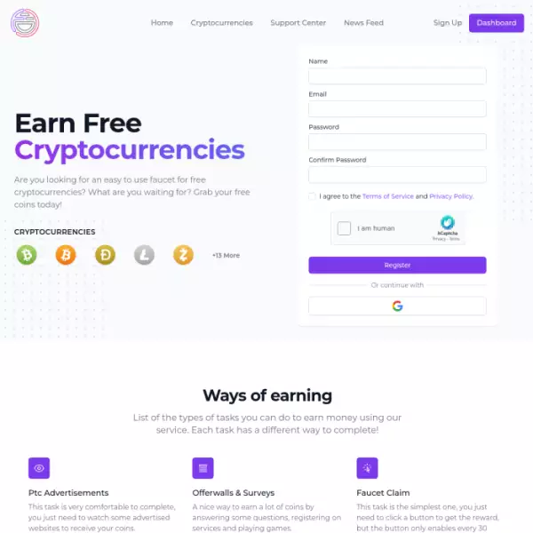 faucetcrypto หารายได้ออนไลน์ง่ายๆ รับ Cryptocurrencies ฟรี ถอนขั้นต่ำ 1,500 คะแนน