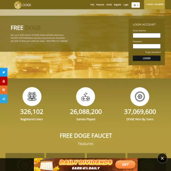 free-doge 50Doge의 균형을 맞출 때 매시간 무료 DOGE를 받으세요 최소 인출