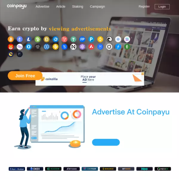 coinpayu รับ crypto หารายได้ดูโฆษณาหรือสร้างแคมเปญเว็บไซต์ของคุณ