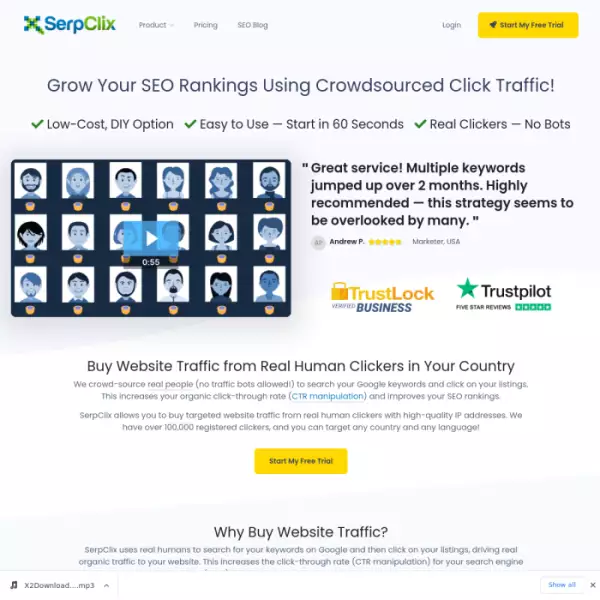 serpclix は、高品質の IP アドレスを持つ本物のクリッカーから Web サイトのトラフィックを購入してお金を稼ぎ、SEO ランクを高めます。