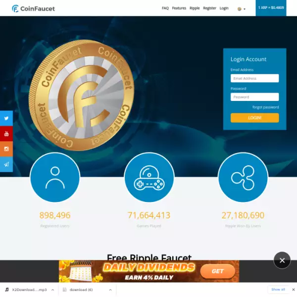 Coinfaucet.io musluk, 9 lakh kullanıcısından her saat başı ücretsiz xrp veriyor