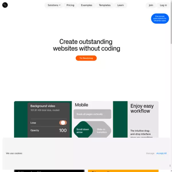 Créateur de site Web gratuit Readymag sans aucune expertise en codage.