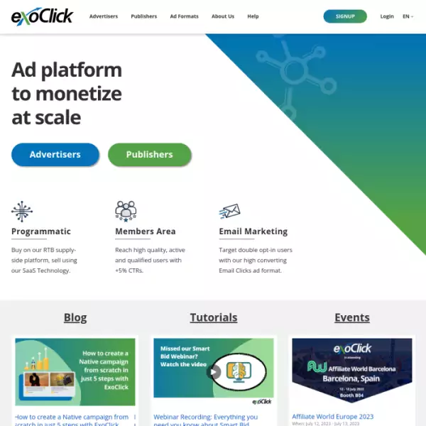 exoclick.com 広告ネットワーク ウェブサイトに広告を掲載して収入を得る (18 歳以上をサポート)