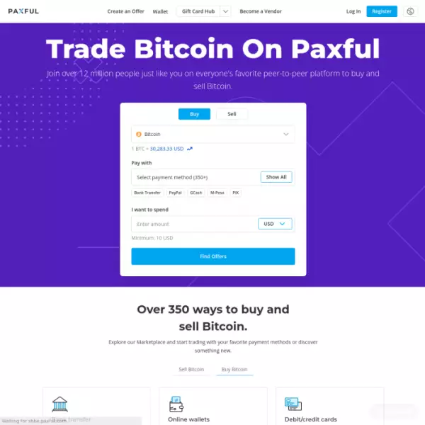 Paxful เว็บไซต์ซื้อ-ขายแลกเปลี่ยน Bitcoin แบบ P2P มีวิธีชำระเงินกว่า 350 วิธี