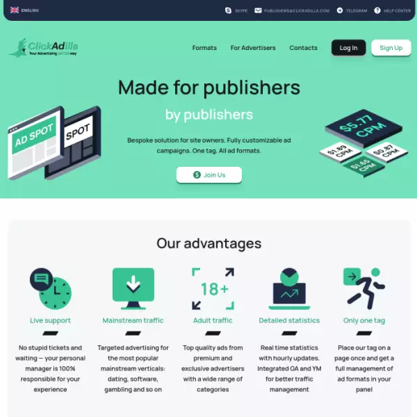 Clickadilla Platform Periklanan Berkualitas Tinggi melayani iklan yang ditargetkan respon cepat