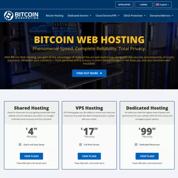 BitcoinWebHosting Web hosting affidabile e ad alte prestazioni Garanzia di operatività del 99,9%.