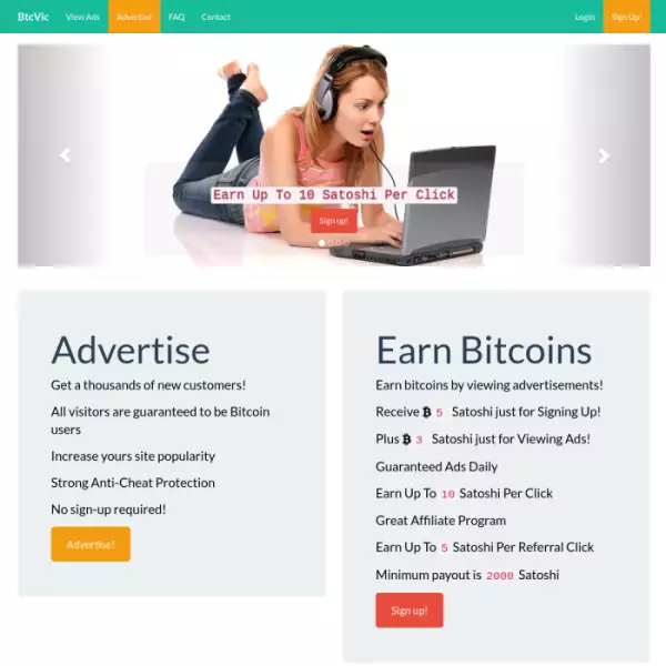 btcvic.com gana bitcoins viendo anuncios Solo regístrate y obtén 5 Satoshi gratis.