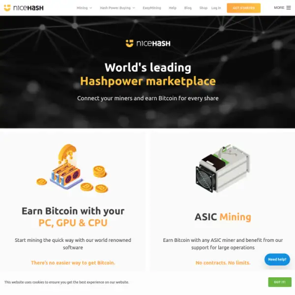 NiceHash、マイニングの主要プラットフォーム 暗号通貨 PCを接続することで