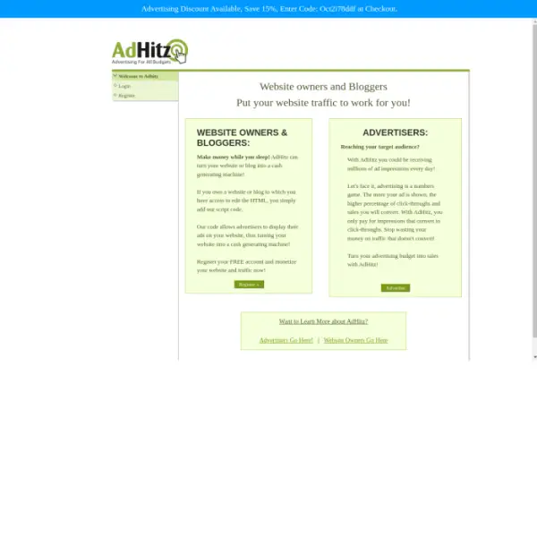 Adhitz, ein Werbenetzwerk für Nutzer, die ihre Online-Präsenz steigern möchten.