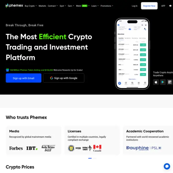 phemex La plataforma de inversión y comercio de criptomonedas más poderosa