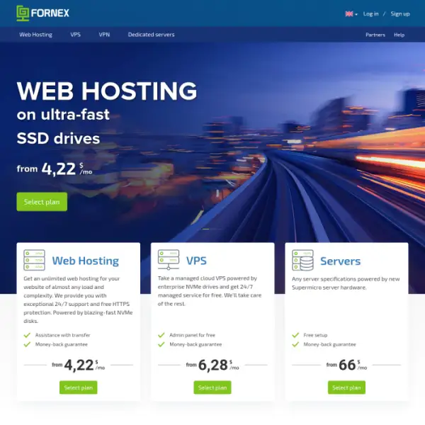 Fornex web hosting offers web hosting packages with a variety of features.