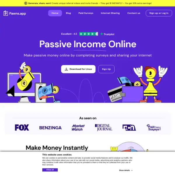 Aplikasi pion.app memungkinkan siapa saja mendapatkan uang dengan menjawab survei atau berbagi.