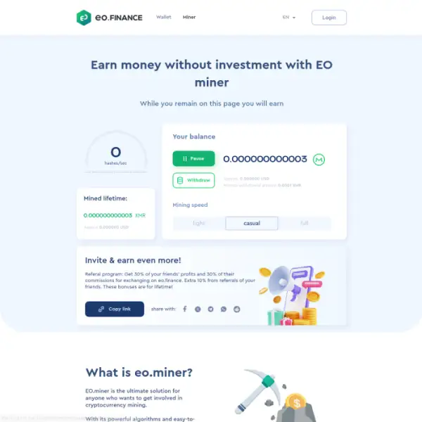 eo.finance ücretsiz madencilik aracı Madencilik için en iyi çözümdür. kripto para
