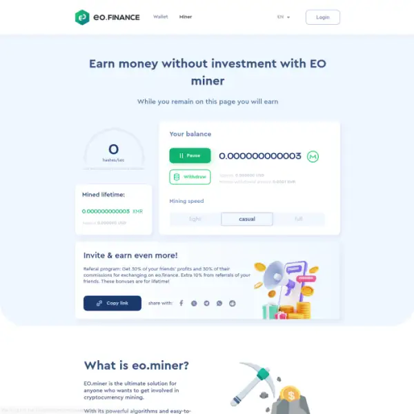 strumento di mining gratuito eo.finance È la soluzione migliore per il mining. criptovaluta