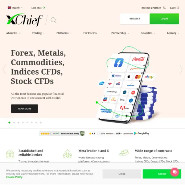 Xchief No Deposit Forex позволяет осуществлять реальную торговлю с бесплатным бонусом в размере 100