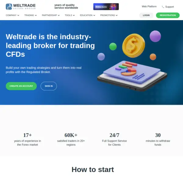 Weltrade เป็นโบรกเกอร์ชั้นนำที่เชื่อถือได้ของอุตสาหกรรมสำหรับการซื้อขาย CFD