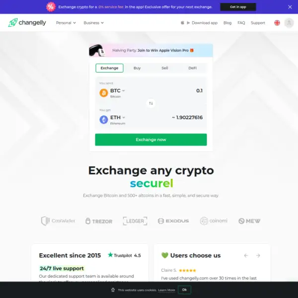 Changelly ist eine benutzerfreundliche Plattform für den schnellen Kryptohandel.