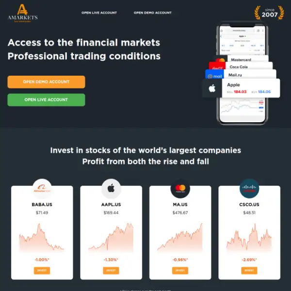 AMarkets의 선도적인 브로커 하루에 거의 10,000건의 거래에 직접 액세스할 수 있습니다.