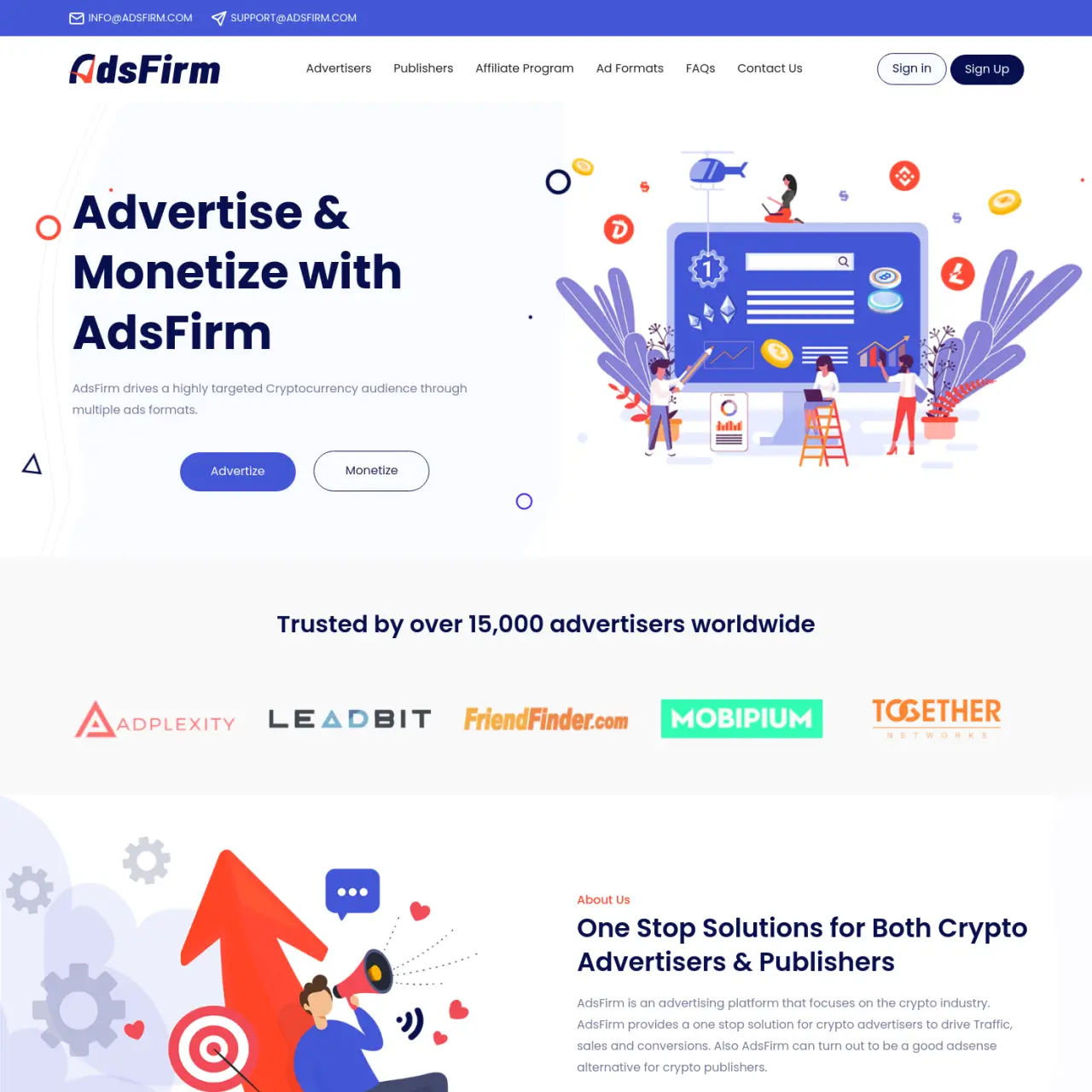 AdsFirm is a crypto-focused advertising platform offering comprehensive solutions for advertisers to