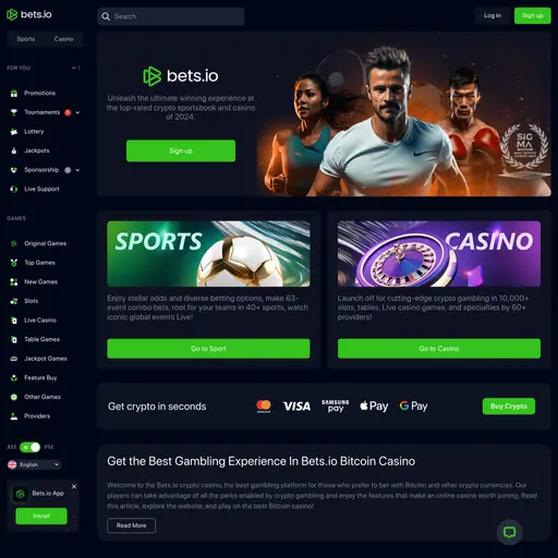 Bets.io offers a top-tier crypto gambling experience with 10,000+ games from 60+ providers. Enjoy di