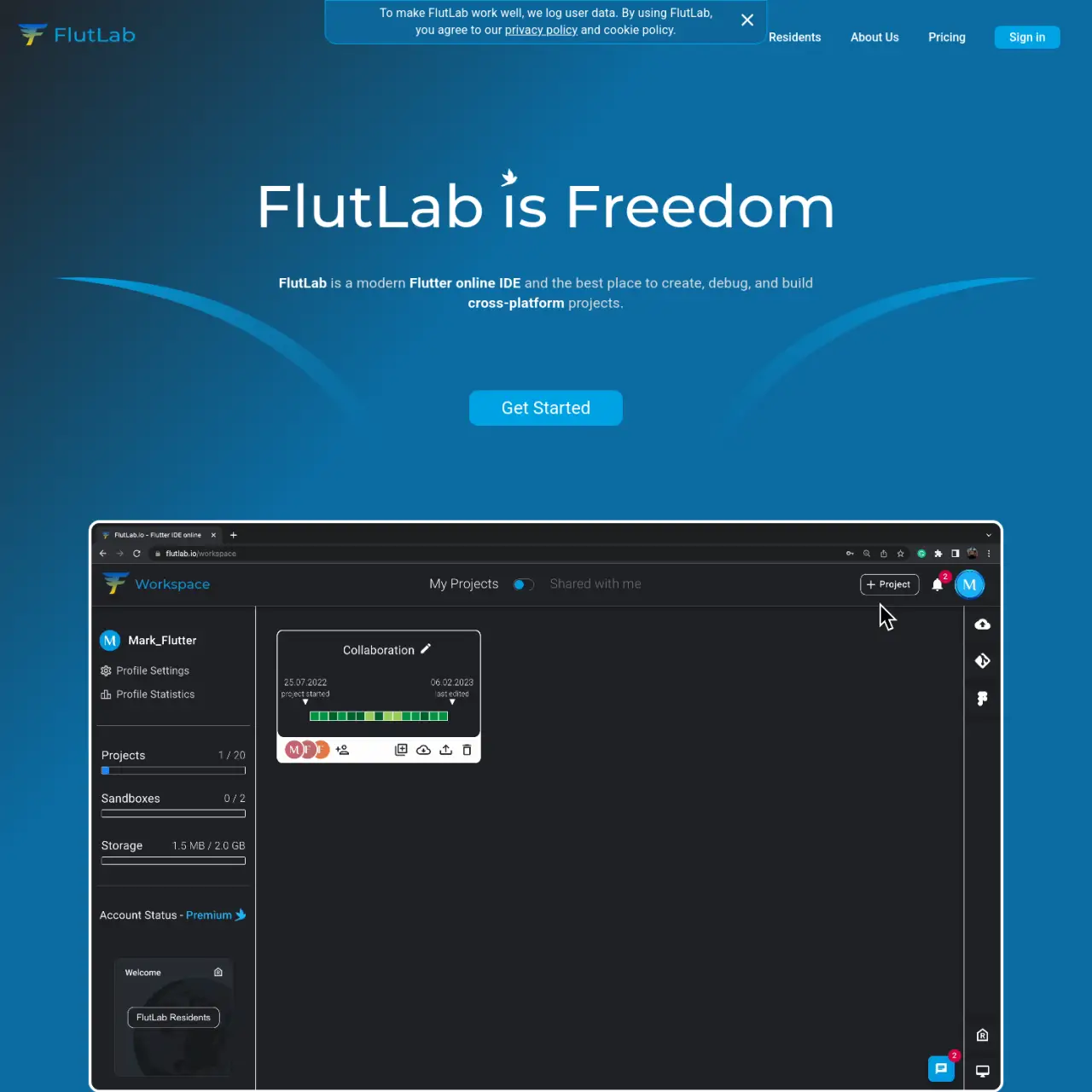 FlutLab เป็น IDE ออนไลน์ที่ออกแบบมาเพื่อการพัฒนา Flutter โดยเฉพาะ ช่วยให้นักพัฒนาสามารถสร้าง แก้ไข แ