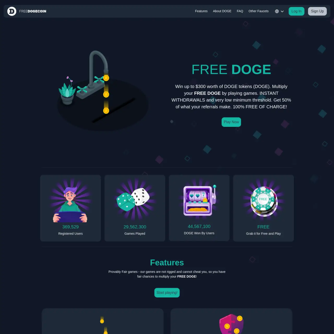 Free-Doge.com 通过玩一个非常简单的游戏，免费获得免费 DOGE，您最多可以赚取 300 美元的免费 DOGE！只需轻轻一按，您的钱包就会得到奖励！