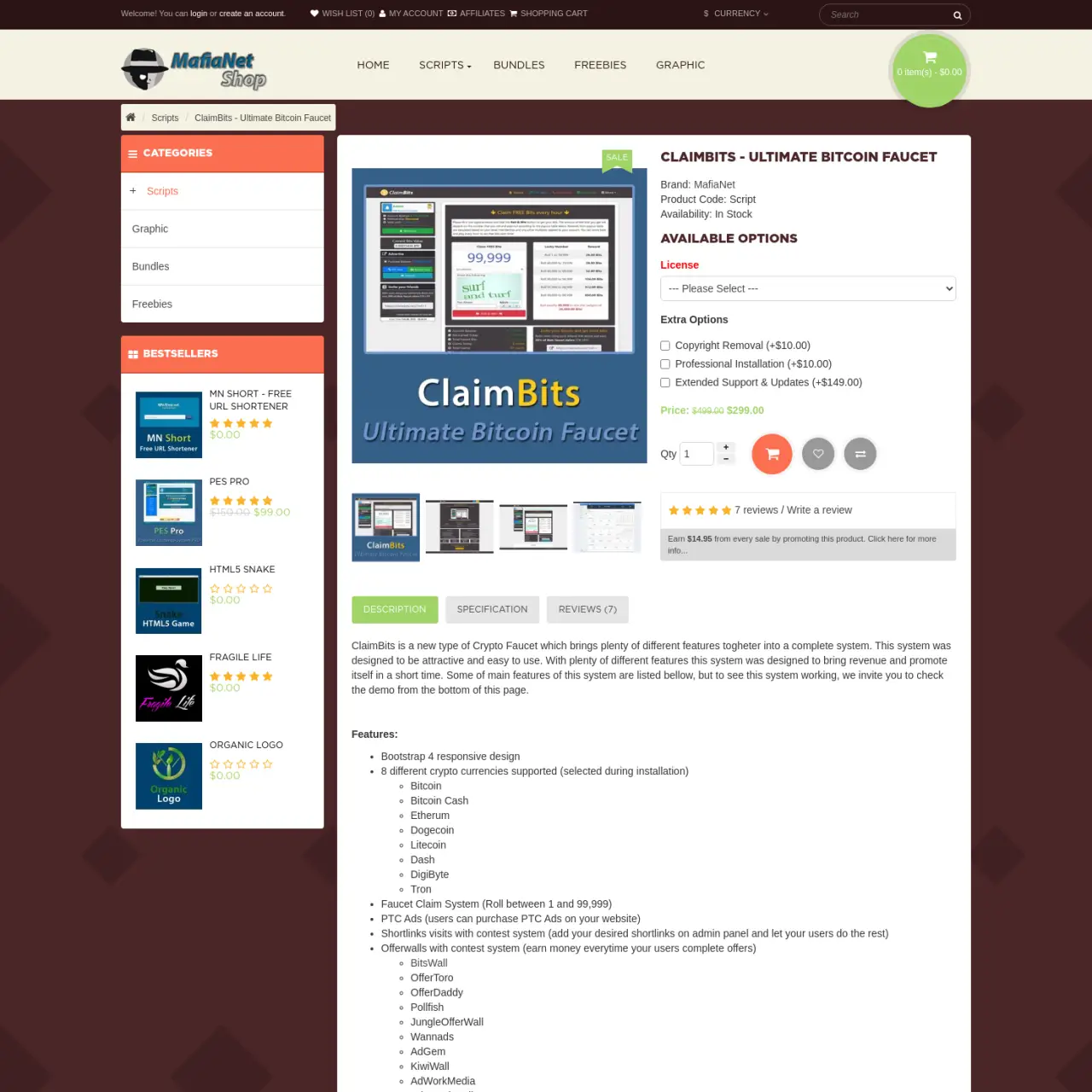 ClaimBits is an advanced Bitcoin faucet script with many features such as multiple cryptocurrencies